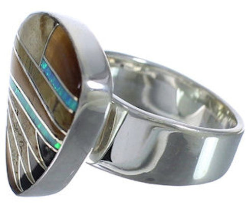 Multicolor Inlay Substantial Jewelry Silver Ring Size 4-3/4 PX40487